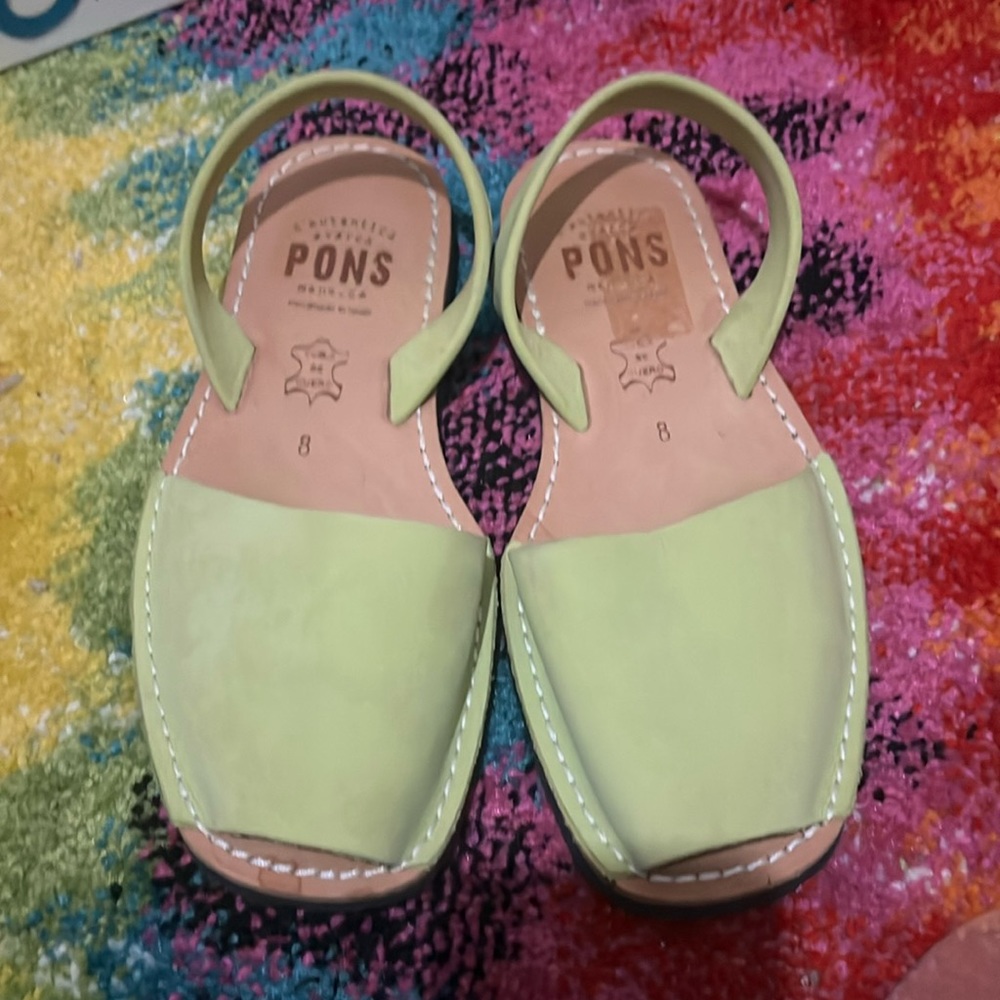 Women's Light Green Leather Slingback Sandals
